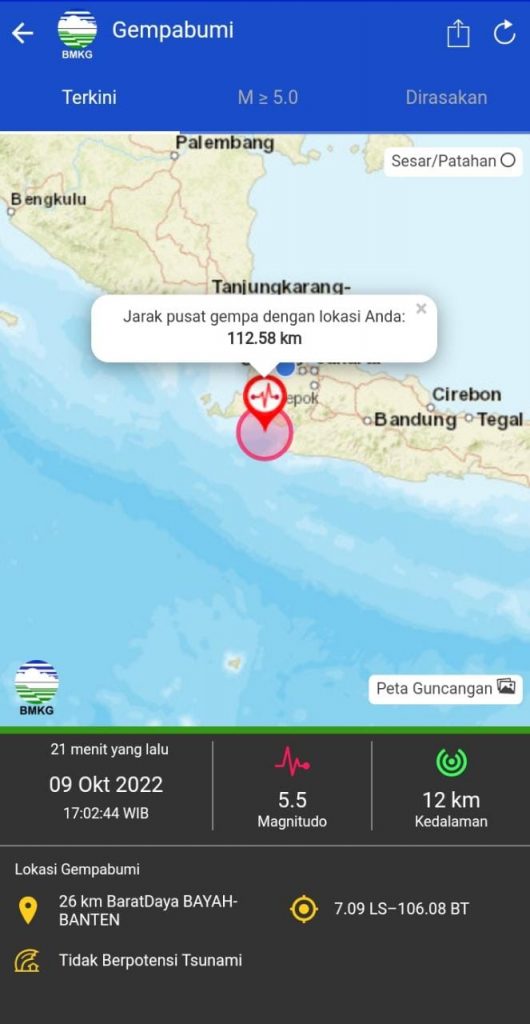 Terjadi Gempa Di Banten Hari Ini, Titik Guncangan Berada pada Kedalaman 12 Km