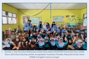 Mahasiswa Kukerta Bangun Kampung UNRI 2023 Gelar Sosialisasi PHBS (6 Langkah Mencuci Tangan) di SD Negeri 009 Ganting