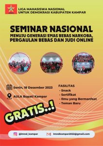 Terkait Bahaya Narkoba, Pergaulan Bebas, dan Judi Online, EK-LMND Kampar Gelar Seminar Nasional