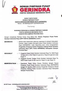 Perombakan Kepengurusan DPC Partai Gerindra Kabupaten Kampar, Rohit Dipercaya Menahkodai DPC Partai Gerindra Kabupaten Kampar