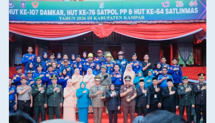 HUT Damkar ke-107, Satpol PP ke-76 dan Satlinmas ke-64, Bupati Kampar Tekankan Profesionalisme Pelayanan