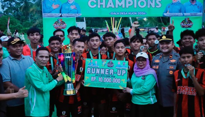 Wabup Kampar Misharti Tutup Turnamen Sepak Bola Gala Desa Kuok se-Kabupaten Kampar Tahun 2026